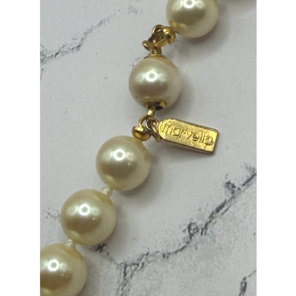 Marvella 28" Opera Pearl Necklace 7.7mm Knotted Signed - Picture 3 of 5